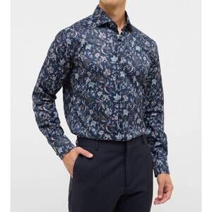 NEW ETERNA printed floral twill shirt in dark blue